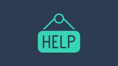 Mavi arkaplan üzerinde metin yardım simgesi bulunan turkuaz simge. 4K Video hareketli grafik canlandırması