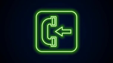 Parlayan neon hattı gelen arama simgesi siyah arkaplanda izole edildi. Telefon işareti. Telefon ahizesi. 4K Video hareketli grafik canlandırması