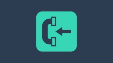 Mavi arkaplanda turkuaz arama simgesi izole edildi. Telefon işareti. Telefon ahizesi. 4K Video hareketli grafik canlandırması