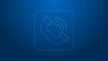 Beyaz hat telefon ahizesi simgesi mavi arkaplanda izole edildi. Telefon işareti. 4K Video hareketli grafik canlandırması