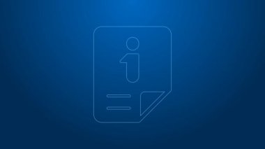 Mavi arkaplanda beyaz çizgi bilgi simgesi izole edildi. 4K Video hareketli grafik canlandırması