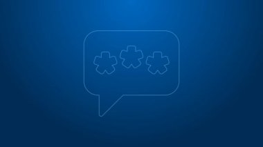 Beyaz çizgi konuşma balonu sohbet simgesi mavi arkaplanda izole edildi. İleti simgesi. İletişim ya da yorum sohbet sembolü. 4K Video hareketli grafik canlandırması