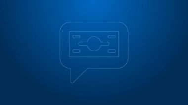 Beyaz çizgi, kağıt para yığını mavi arka planda izole nakit ikonu. Para desteleri. Para birimi. 4K Video hareketli grafik canlandırması