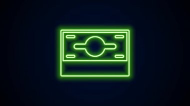 Parlak neon hattı kağıt yığınları para ikonu siyah arka planda izole. Para desteleri. Para birimi. 4K Video hareketli grafik canlandırması