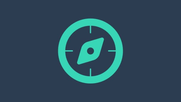 Tyrkysová ikona kompas izolované na modrém pozadí. Windrose navigační symbol. Znamení větrné růže. Grafická animace pohybu videa 4K — Stock video
