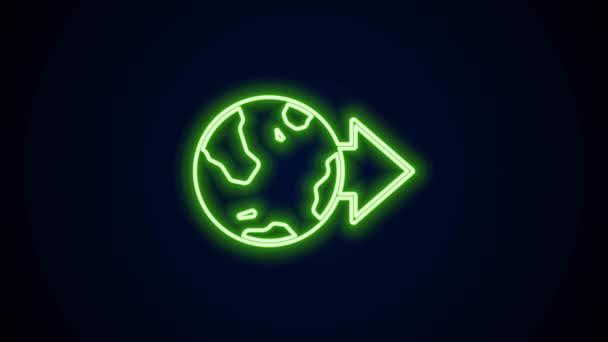 Glowing neon line Location on the globe icon isolated on black background. World or Earth sign. 4K Video motion graphic animation — Stock Video