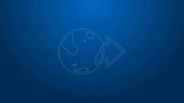 White line Location on the globe icon isolated on blue background. World or Earth sign. 4K Video motion graphic animation — Stock Video