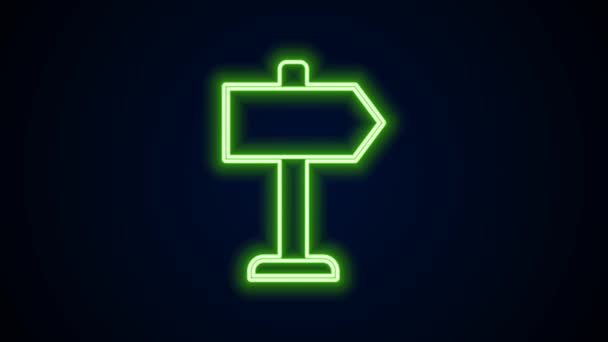 Gloeiende neon lijn Verkeerstekens. Wegwijzerpictogram geïsoleerd op zwarte achtergrond. Pointer symbool. Geïsoleerd straatinformatiebord. Richting bord. 4K Video motion grafische animatie — Stockvideo