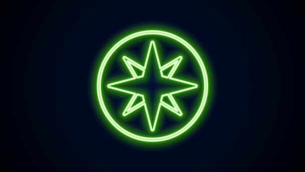 Leuchtende Neon-Linie Wind Rose Symbol isoliert auf schwarzem Hintergrund. Kompass-Symbol für Reisen. Navigationsdesign. 4K Video Motion Grafik Animation — Stockvideo