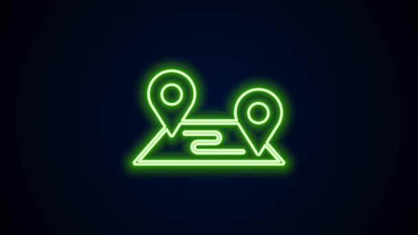 Glowing neon line Route location icon isolated on black background. Map pointer sign. Concept of path or road. GPS navigator. 4K Video motion graphic animation — Stock Video