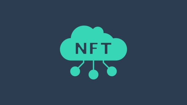 Turquoise NFT cloud icon isolated on blue background. Non fungible token. Digital crypto art concept. 4K Video motion graphic animation — Vídeo de Stock