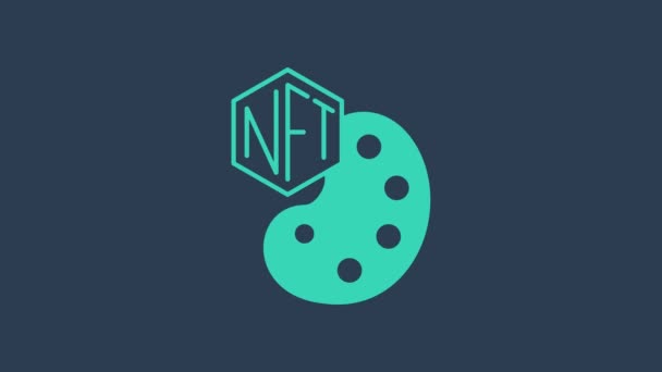 Turquoise NFT Digital crypto art icon isolated on blue background. Non fungible token. 4K Video motion graphic animation — стоковое видео