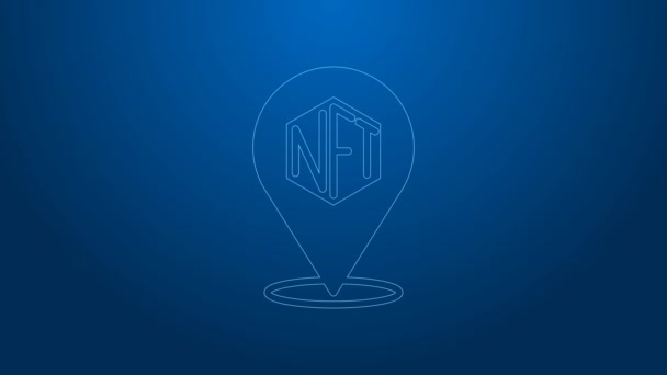 White line NFT Digital crypto art icon isolated on blue background. Non fungible token. 4K Video motion graphic animation — стоковое видео