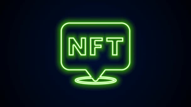 글로잉 네온 라인 NFT 디지털 크 립 토 아트 아이콘은 검은 배경에서 분리되었다. 무형 토큰이죠. 4K 비디오 모션 그래픽 애니메이션 — 비디오