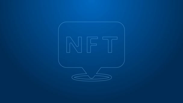 White line NFT Digital crypto art icon isolated on blue background. Non fungible token. 4K Video motion graphic animation — Video