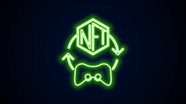 Glowing neon line NFT Digital crypto art icon isolated on black background. Non fungible token. 4K Video motion graphic animation — Vídeos de Stock