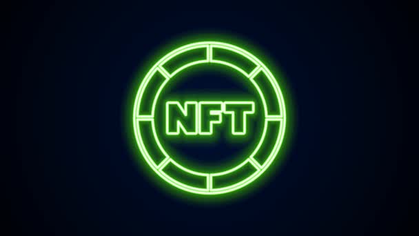 Glowing neon line NFT Digital crypto art icon isolated on black background. Token tidak berjamur. Animasi grafis gerak Video 4K — Stok Video