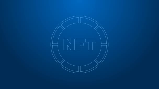White line NFT Digital crypto art icon isolated on blue background. Non fungible token. 4K Video motion graphic animation — Vídeo de Stock