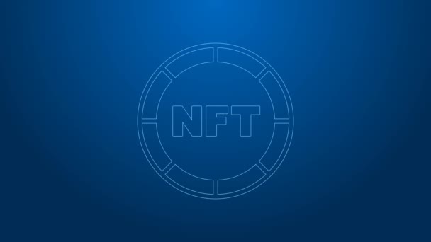 White line NFT Digital crypto art icon isolated on blue background. Non fungible token. 4K Video motion graphic animation — Stockvideo