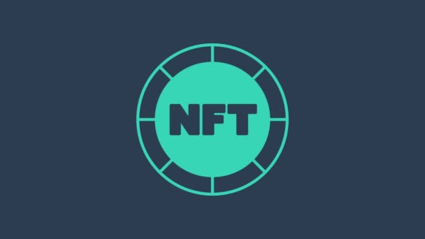 Бірюзовий NFT Цифровий значок криптографічного мистецтва ізольовано на синьому фоні. Не фунгіцидний знак. 4K Відео рух графічна анімація — стокове відео