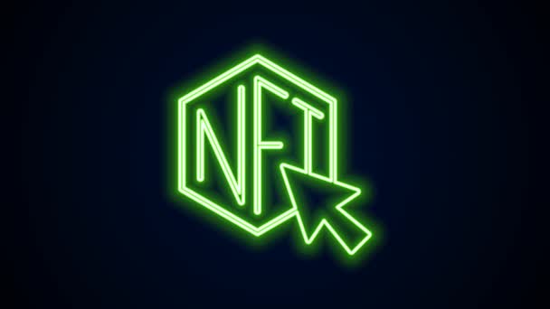Zářící neonová linie NFT Digitální kryptografická ikona izolovaná na černém pozadí. Nezastupitelný žeton. Grafická animace pohybu videa 4K — Stock video