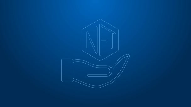 White line NFT Digital crypto art icon isolated on blue background. Non fungible token. 4K Video motion graphic animation — Vídeo de Stock