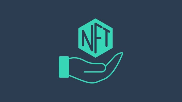 Бірюзовий NFT Цифровий значок криптографічного мистецтва ізольовано на синьому фоні. Не фунгіцидний знак. 4K Відео рух графічна анімація — стокове відео