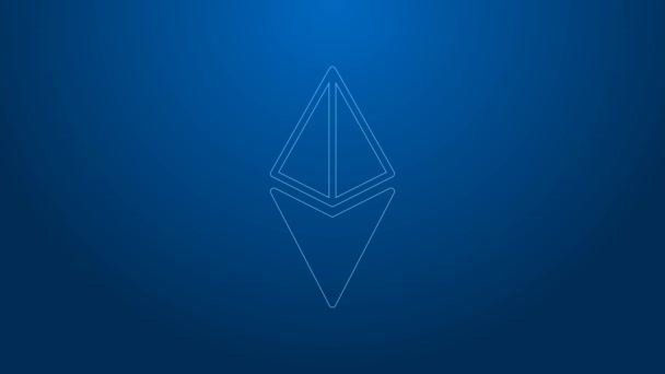 White line Cryptocurrency coin Ethereum ETH icon isolated on blue background. Altcoin symbol. Blockchain based secure crypto currency. 4K Video motion graphic animation — Vídeo de Stock