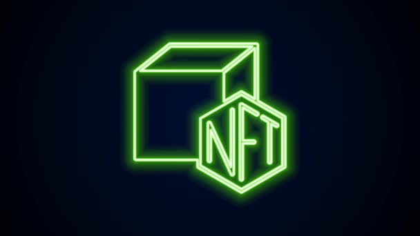 Glowing neon line NFT Digital crypto art icon isolated on black background. Non fungible token. 4K Video motion graphic animation — Vídeo de Stock