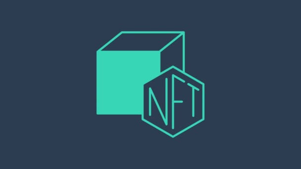 Turquoise NFT Digital crypto art icon isolated on blue background. Non fungible token. 4K Video motion graphic animation — Wideo stockowe