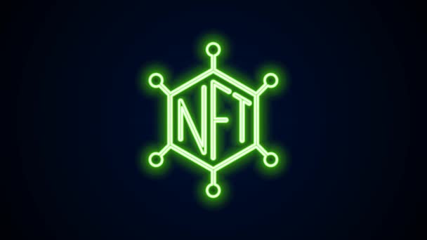 Glowing neon line NFT blockchain technology icon isolated on black background. Non fungible token. Digital crypto art concept. 4K Video motion graphic animation — Wideo stockowe