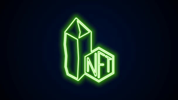 Glowing neon line NFT Digital crypto art icon isolated on black background. Non fungible token. 4K Video motion graphic animation — Vídeo de stock