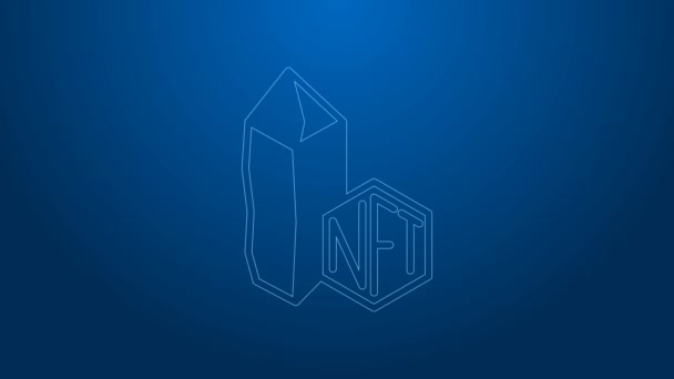 White line NFT Digital crypto art icon isolated on blue background. Non fungible token. 4K Video motion graphic animation — Wideo stockowe