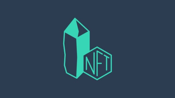 Turquoise NFT Ψηφιακό εικονίδιο τέχνης κρυπτογράφησης απομονωμένο σε μπλε φόντο. Μη ανταλλάξιμο σύμβολο. 4K Γραφική κίνηση κίνησης βίντεο — Αρχείο Βίντεο