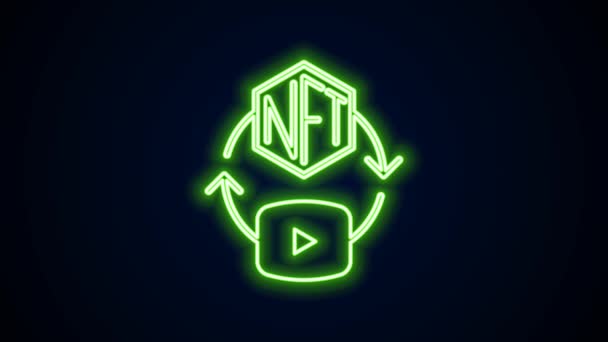 Glowing neon line NFT Digital crypto art icon isolated on black background. Non fungible token. 4K Video motion graphic animation — Vídeo de Stock