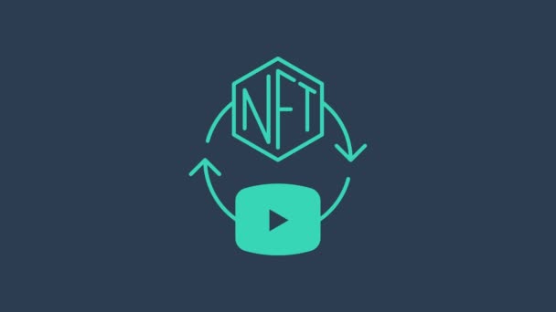 Turquoise NFT Digital crypto art icon isolated on blue background. Non fungible token. 4K Video motion graphic animation — Wideo stockowe