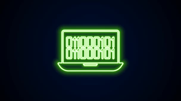 Glowing neon line ikon kode Binary terisolasi pada latar belakang hitam. Animasi grafis gerak Video 4K — Stok Video