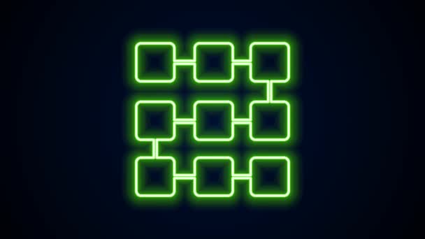 Glödande neon line NFT blockchain teknik ikon isolerad på svart bakgrund. Icke fungibel token. Digital krypto konst koncept. 4K Video motion grafisk animation — Stockvideo