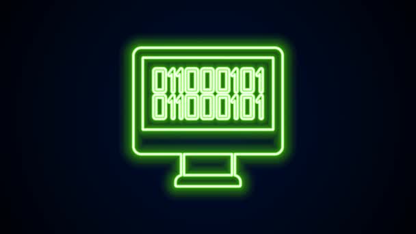 Ragyogó neon vonal Bináris kód ikon elszigetelt fekete háttér. 4K Videó mozgás grafikus animáció — Stock videók