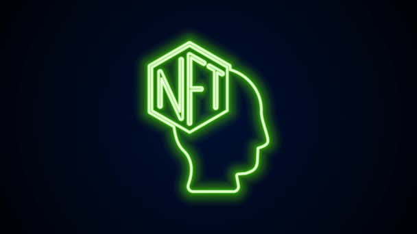Brillante línea de neón NFT Icono de arte criptográfico digital aislado sobre fondo negro. Token no fungible. Animación gráfica de vídeo 4K — Vídeos de Stock