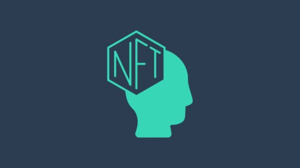 Turquoise NFT Icône d'art cryptographique numérique isolée sur fond bleu. Jeton non fongible. Animation graphique de mouvement vidéo 4K — Video