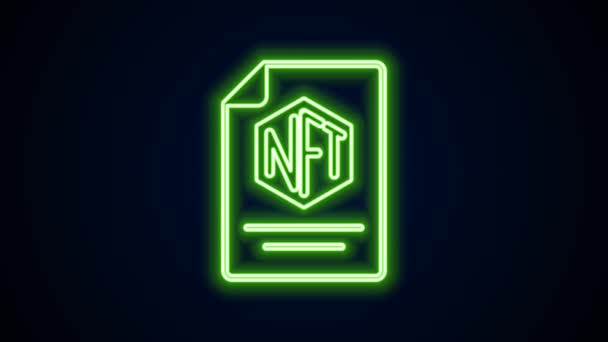 Zářící neonový řádek Ikona kontraktu NFT izolované na černém pozadí. Nezastupitelný žeton. Koncept digitálního kryptografie. Grafická animace pohybu videa 4K — Stock video