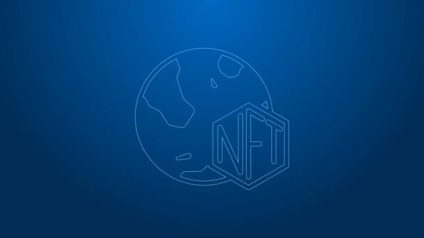 White line NFT Digital crypto art icon isolated on blue background. Non fungible token. 4K Video motion graphic animation — 비디오