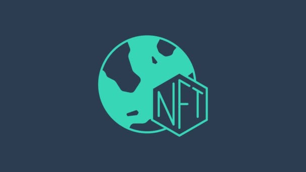 Turquoise NFT Digitale crypto art icoon geïsoleerd op blauwe achtergrond. Niet fungibel teken. 4K Video motion grafische animatie — Stockvideo