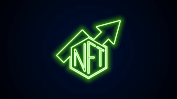 Glowing neon line NFT growth bar chart icon isolated on black background. Non fungible token. Digital crypto art concept. 4K Video motion graphic animation — 图库视频影像