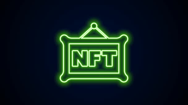Сяюча неонова лінія NFT Цифрова піктограма криптографічного мистецтва ізольована на чорному тлі. Не фунгіцидний знак. 4K Відео рух графічна анімація — стокове відео