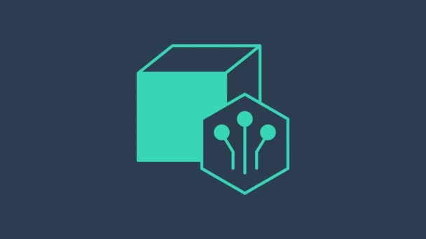 绿松石NFT数码加密艺术图标孤立在蓝色背景.不可替换的象征。4K视频运动图形动画 — 图库视频影像