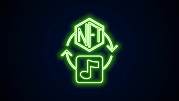 Parlayan neon hattı NFT dijital şifreleme resim simgesi siyah arkaplanda izole edildi. Para iadesi olmayan jeton. 4K Video hareketli grafik canlandırması — Stok video