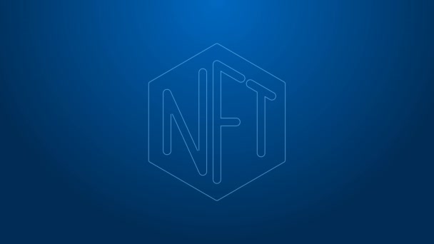 White line NFT Digital crypto art icon isolated on blue background. Non fungible token. 4K Video motion graphic animation — Stock Video