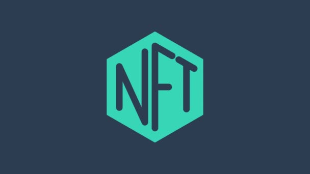 Turquoise NFT Digital crypto art icon isolated on blue background. Non fungible token. 4K Video motion graphic animation — Vídeo de Stock